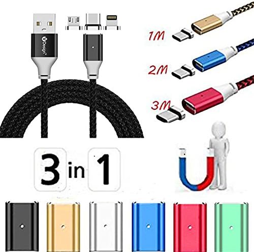 HEROUNION 3/6/10FT 3in1 Magnetic LED Charger Data Transfer Sync Cable With LED Indicator Apply for Type C/iOS/Micro USB