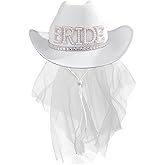 MGupzao Cowboy Hat with Veil Bachelorette Party, White Cowgirl Hat Wedding, Bridal Shower Decoration, Bride to be Gift