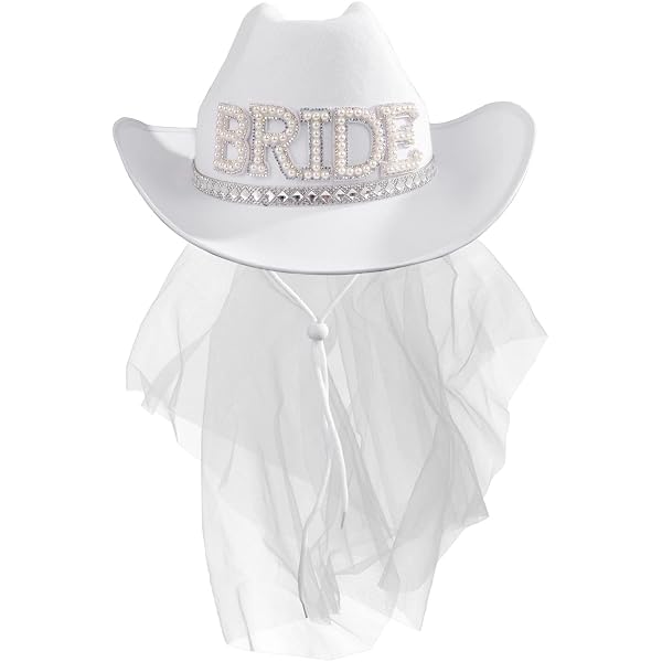 Newcotte 14 Pcs Bride Cowgirl Hat with Veil and Satin Sash  display picture 2