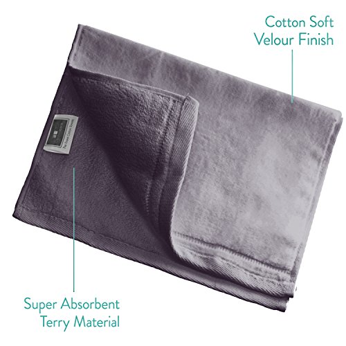 Creative Scents Cotton Velour Fingertip Towel, 4 Piece Set, 11 by 18-Inch, Gray with Embroidered Grey Trim