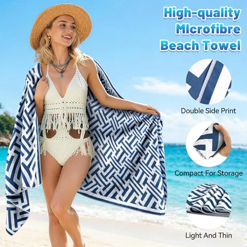 Hexify Toalla Playa XXL 90×180 cm, Toalla Grande de Microfibra de Secado RáPido, Toalla de BañO Sin Arena, Manta de Playa Mujer (Azul)