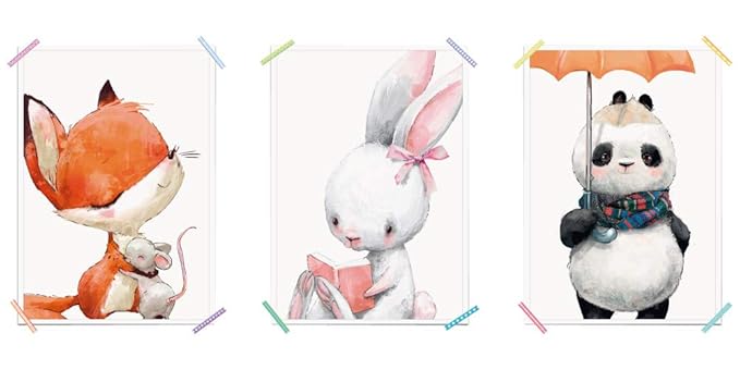 myprinti® 3er Set Kinderzimmer Poster Babyzimmer Bilder | Mädchen Baby | Wanddeko Bildergalerie Deko | Größe DIN A5 | Fuchs, 