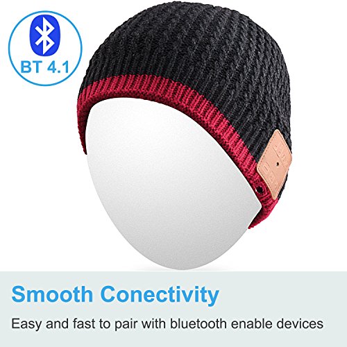 Qshell Winter Bluetooth Beanie Hat Warm Soft Knit Cap with Wireless Headphone Headset Earphone Stereo Speaker Microphone Hands Free for Outdoor Sport,Compatible with Iphone Android Cell Phones - Black