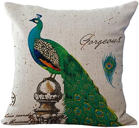 Beautiful Peacock Tail Square Cotton Blend Linen Throw Pillow Case Decor Cushion Covers 18 x 18''
