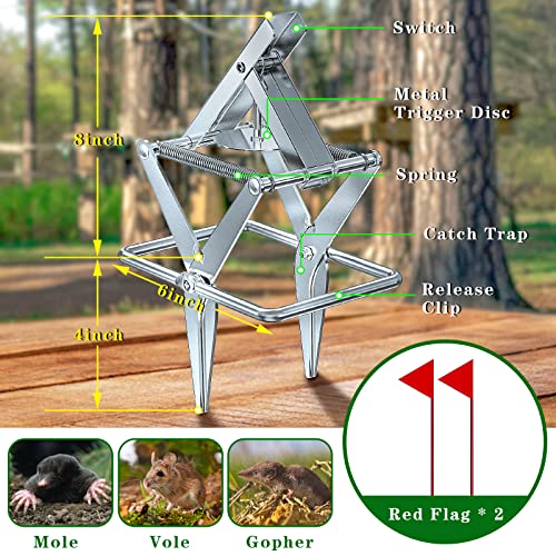 Mole And Gopher Trap 6-Pack - Reusable Metal Tactical Traps For Yard, Lawn And Garden Pest Control