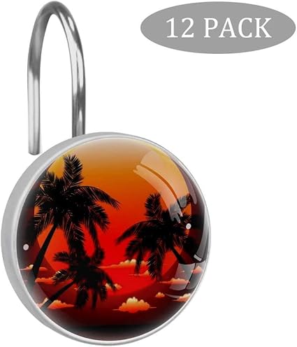 YATELI Dekorative Duschvorhang Haken,Roter Sonnenuntergang auf