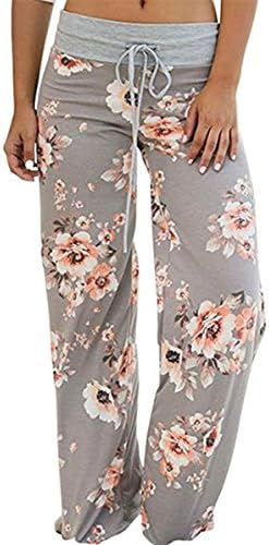 Women's Comfy Pajamas Drawstring Stretch Floral Print Long Wide Leg Lounge Pants