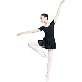 RuiBalletto Short Sleeve Ballet Leotards for Women Adult, Gymnastics Bodysuits Dance Skirted Leotard