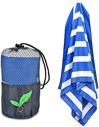 Tiny Seed Microfiber Cabana Stripe Beach Towel (31.5"x63") in Mesh Bag - Lightweight, Fast-Drying, Absorbent, Compact, Sand-Proof. Perfect for Travel, Beach, Swim, Camping, Sports Activities