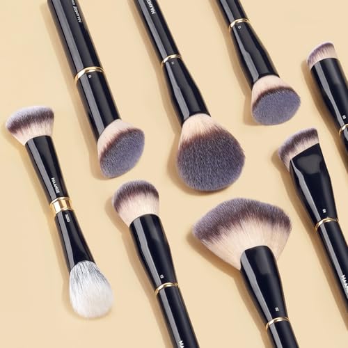 MAANGE Makeup Brushes 16Pcs Professional Foundation Powder Blush Contour Eyeshadows Double-End Makeup Brush Set with Pouch and Gift Box-Black