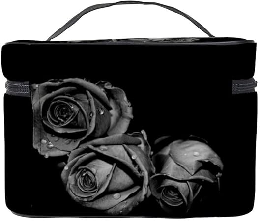 Amazon 黒い花化粧 ポーチ 旅行用化粧品バッグ 大容量 ビジネス 化粧 ポーチ 収納 None Brand 化粧ポーチ 通販