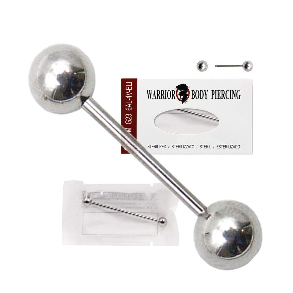 WARRIOR Barbell Tongue Nipple Piercing bars Sterile Body Jewellery Titanium G23 Size 14G(1.6mm) with Two Balls 5mm Single Pack PTL-01(16mm)
