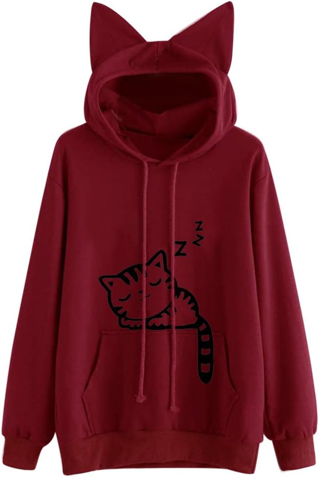 Hoodies for Teen Girls Printed Cute Hooded Sweatshirt Junior Sports Outerwear Long Sleeve Hooded Pullovers Tops, US Stock