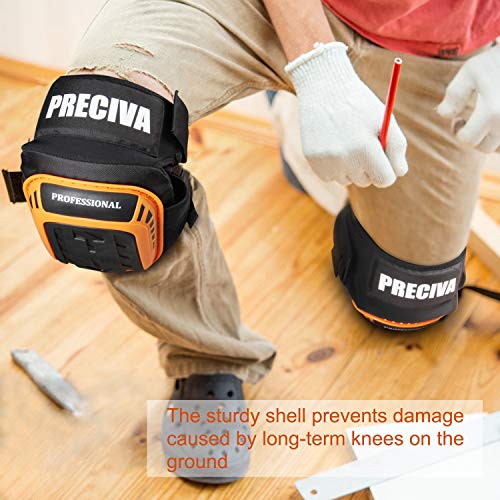 Knee Pads for Work , Preciva Kneepads Professional Gel Knee Pads for Construction Flooring Gardening - Adjustable No-Slip Knee Protector with Foam Padding (Orange)