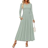 ZESICA Women's Elegant Long Sleeve Maxi Dress 2026 Spring Crewneck Knit High Waist Pleated Flowy A Line Casual Party Dresses
