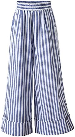 HUILAN Women's Hot Fashion Tenths Wide Leg Pants Bowknot Belted Trousers (Medium, Blue)
