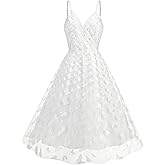 IDOPIP Women 3D Butterfly Cocktail Swing Dress Summer Sleeveless Mesh Dress Elegant Spaghetti Strap Wedding Guest Dress