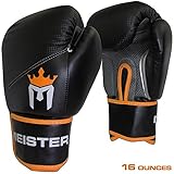 Meister Pro Boxing Gloves w/ Wrist Support (Pair) - 16 Ounce, Adult, Black/Orange