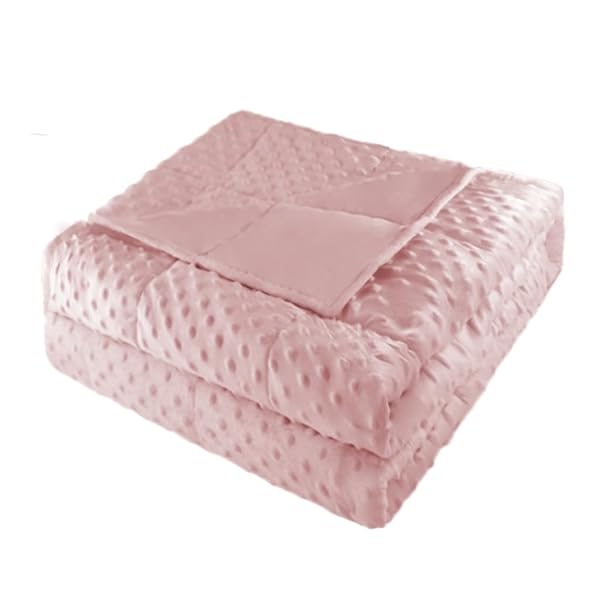 ALANSMA REVERSIBLE WEIGHTED BLANKET FOR ALL SEASON, LUXURY VELVET, WARM AND COOL, ADULT 15LB WEIGHTED BLANKET, ENJOY SLEEPING ANYWHERE(PINK, 48”X72”15LBS)