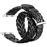 Maxjoy for Apple Watch Band, Genuine Leather iWatch Strap 38mm 40mm with Metal Clasp Adapter Replacement Woven Wrap Bracelet for Apple Watch Series 4 3 2 1 Sport Edition Men Women Double Tour, Black
