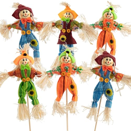 4pcs Halloween Decoration Scarecrow Cute Rural Small Scarecrows Party Ornaments Props, Halloween Scarecrow Decoration Outdoor, for Garden, Home, School, Yard, Thanksgiving Décor (Multicolor)