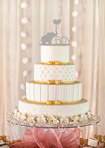 It's A Boy Cake Topper, Baby Cake Topper, Baby Shower Cake Topper, Elephant Cake Topper, Gender Reveal Cake Topper (9", Metallic Silver)