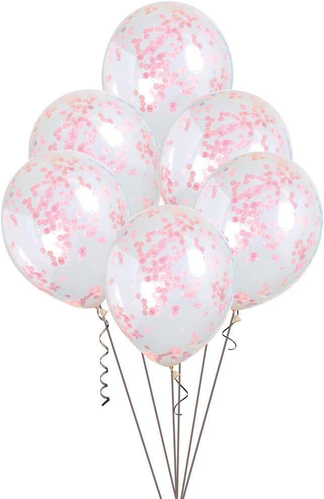 Lovely Pink Confetti Clear Latex Balloons (30cm) Pack of 6 - Transparent Premium Latex, Perfect for Parties & Celebrations