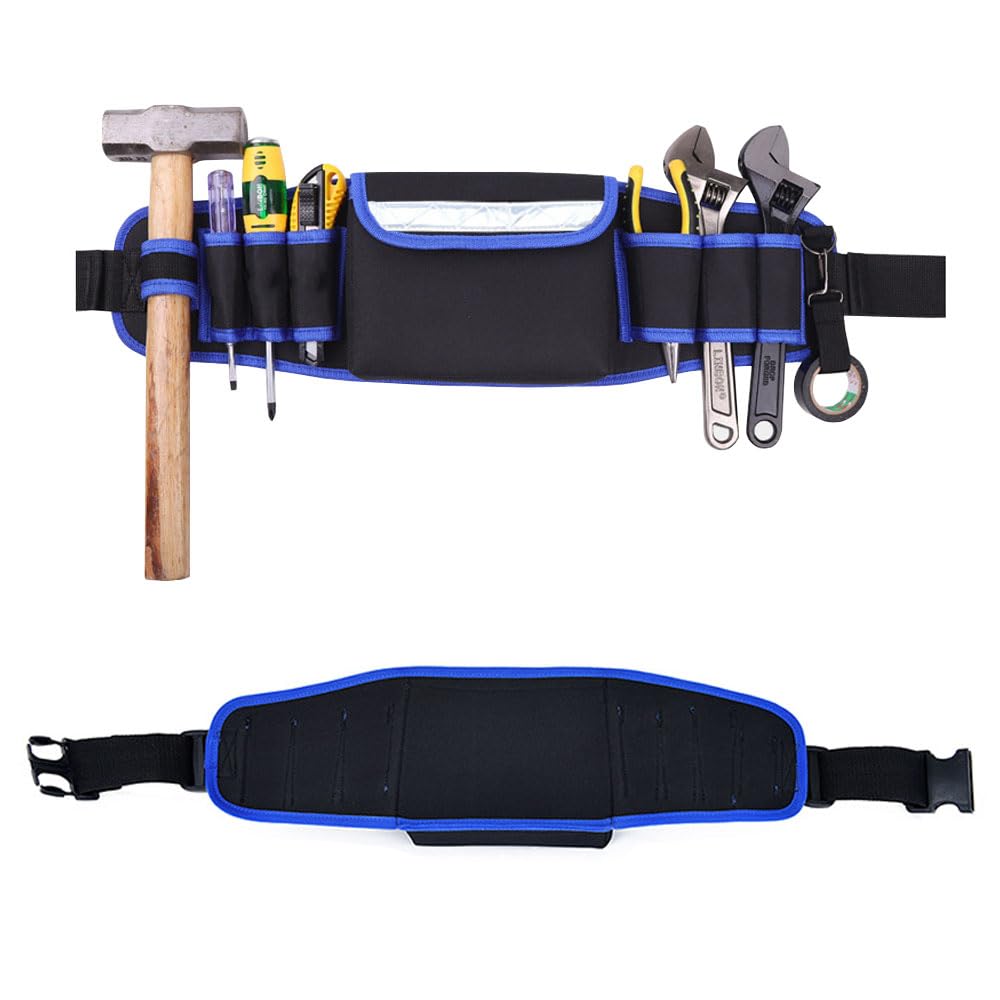 Tool Belt Tool Pouch Bag Adjustable Belt Tool Bag Work Belt Multi-Pockets Storage Organiser Detachable Tool Storage Bag with Hammer Loop Reflective Tool Belt Pouch for Electricians Technicians Workers