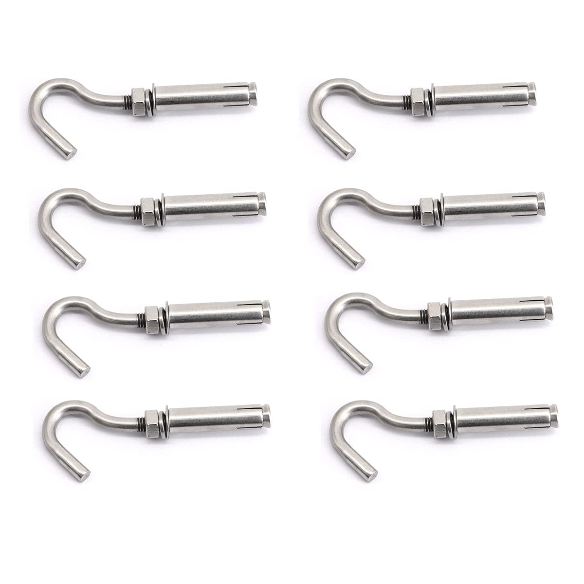 NUZAMAS 8X M8 304 Stainless Steel Heavy Duty Open Cup Hook Anchor Bolts with Open Hook Sleeve Screw for Wall Masonry Concrete Expansion