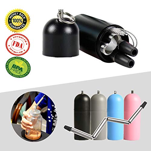 Joyous Journey Portable Reusable Stainless Steel Collapsible Straw Set, Pocket Folding Drinking Straw with Tiny Capsule Case and Cleaning Brush | Make Drinking Safe & Fun (Black)