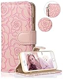 iPhone 8 Case,iPhone 7 Wallet Case,FLYEE Premium Flip Wallet Leather [kickstand] [Emboss Flower] Magnetic Protective Cover with Card Slots and Detachable Wrist Strap for iPhone7 iPhone8 5.5 Inch Pink