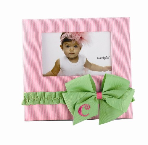 Mud Pie Baby Girl Pink Initial Pin-Striped Fabric Photo Frame, Letter B