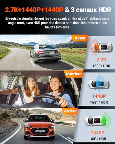 VANTRUE N4S Triple STARVIS 2 Car Dashcam 2.7K+2.5K+2.5K Front and Rear, 5GHz WiFi Infrared GPS Camera, 3 Canuax HDR 360°, French Voice Control, 15s Pre-Recording, Max 1TB