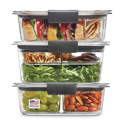 Rubbermaid Leak-Proof Brilliance Food Storage 12-Piece Plastic Containers with Lids | Bento Box Style Sandwich and Salad Lunch Kit, Clear