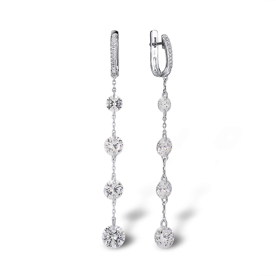 Santuzza 925 Sterling Silver Round Simulated Diamonds White Cubic Zirconia Dangle Earrings for Women (4 CZ)