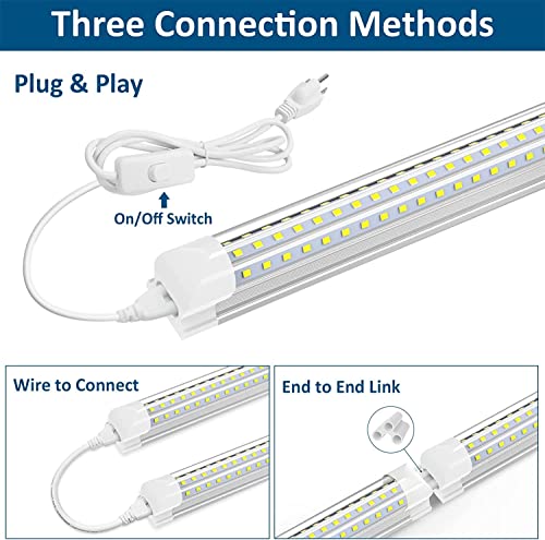 JESLED 8FT LED Shop Light, 90W, 12000LM, 6500K Super Bright White | ETL Listed, T8 Fixture 8 Foot, D Shape 3 Rows, Linkable Tube Lights for Garage Workshop Warehouse, Plug and Play, 10-Pack