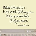 Before I formed you in the womb I knew you. Before you were born, I set you apart. Jeremiah 1-5 Vinyl Wall Art Religious Home Decor Bible Scripture Quote Nursery Wall Decals