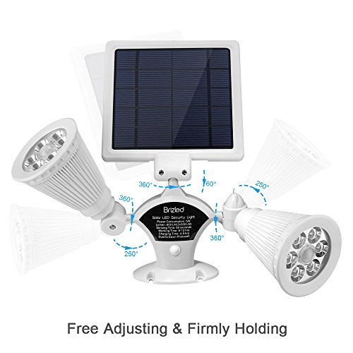 Brizled Upgraded Dual Head Solar Lights Motion Sensor Outdoor, White Solar Spotlights 12 LED Security Light 360 Degree Rotatable Flood Lights for Garage, Driveway and Wall, Warm White, 2 Pack