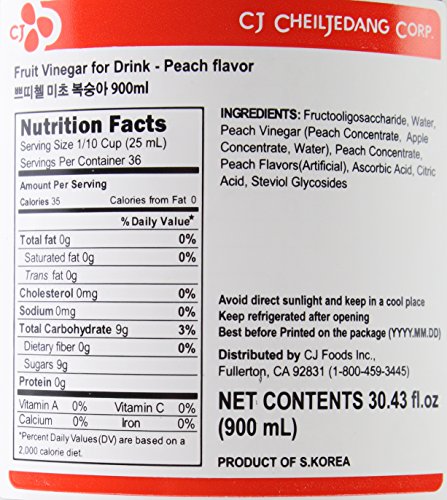Korean CJ Petitzel Fruit Vinegar Drink Concentrate, 3 Bottle Set: Peach, Pineapple and Green Apple, 91 Fl Ounces