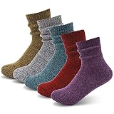 Womens 5 Pairs Warm Knit Casual Wool Socks Fashion Style Thick Knit Cozy Crew Sock Gift (Deep color)