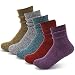 Womens 5 Pairs Warm Knit Casual Wool Socks Fashion Style Thick Knit Cozy Crew Sock Gift (Deep color) primary