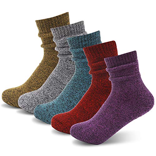 Womens 5 Pairs Warm Knit Casual Wool Socks Fashion Style Thick Knit Cozy Crew Sock Gift (Deep color)