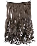 SWACC Straight/Curly Halo Wire Hidden Hairpiece Flip Synthetic Hair Extensions NO Clip Ins 80G (20-Inch Curly, Medium Ash Brown-8#)