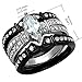 FlameReflection His and Hers Stainless Steel Women's Black Marquise Cut CZ Wedding Engagement Ring Couple Ring Bridal Set & Titanium Men Black on Plate Strip CZ Men's Wedding Band