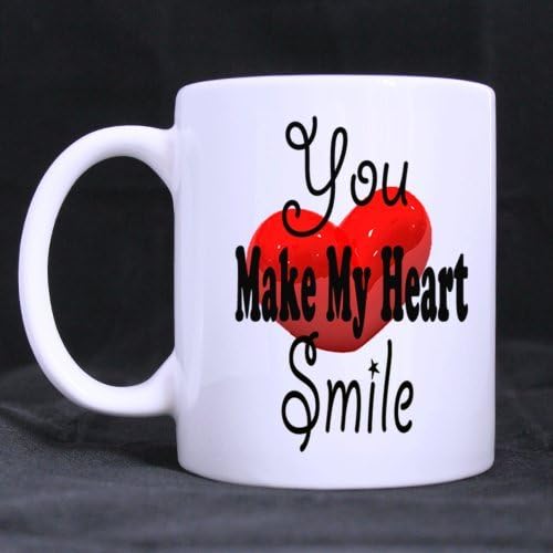 Gift For Your Lover Cute Romantic Design "You Make My Heart Smile" (Twin Side) Custom White Ceramic Mug Coffee Cup (11 Ounce)