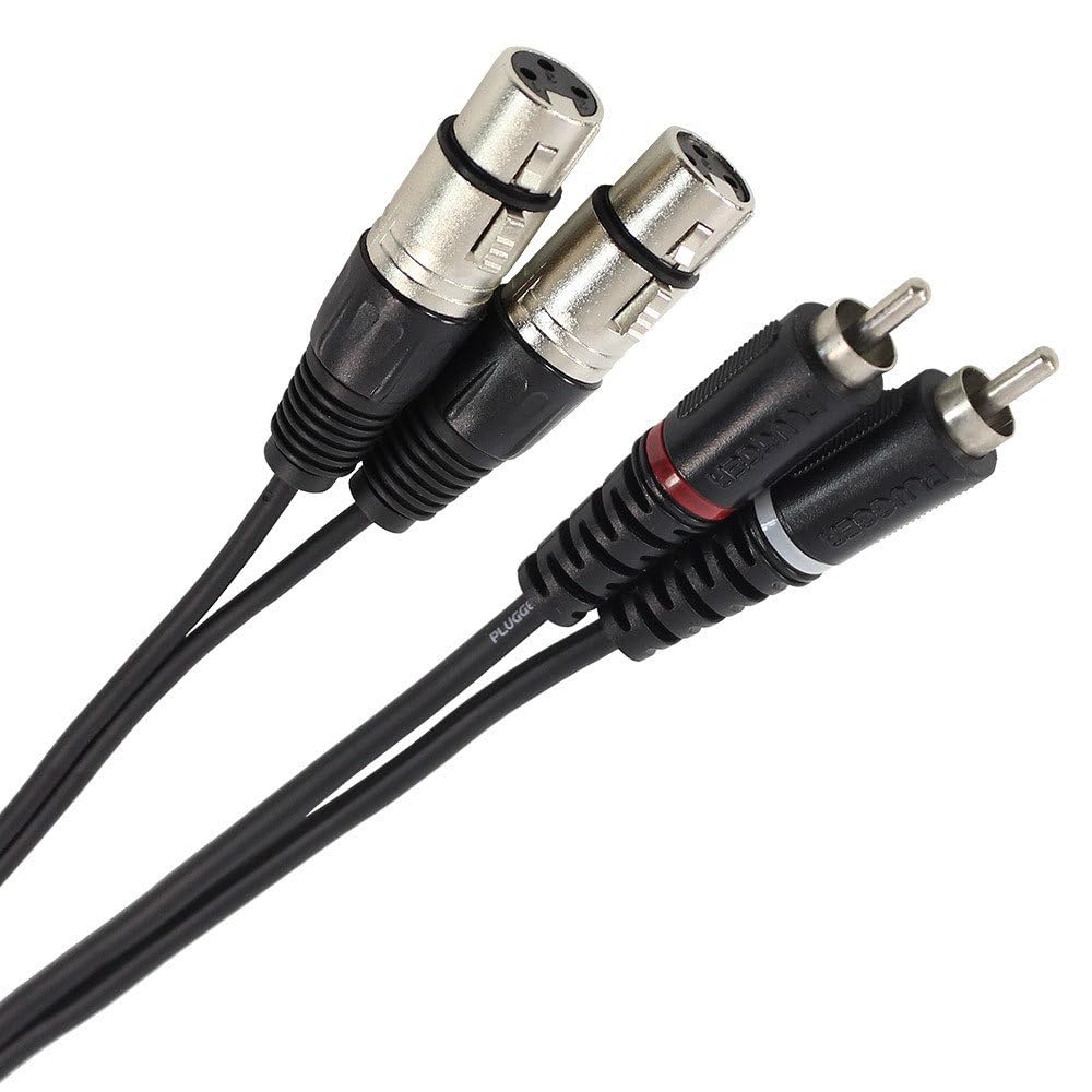 Plugger, Dual Instrument Cable Equipped with 2x XLR 3 Pin Female to 2x Cinch (RCA) Unbalanced Signal Stereo Audio Jack Audio Cable Length 60cm