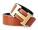 H Belts for Men Business Casual Leather Belt 1.5inch Wide (Waist Size 28-34 inch, Brown Gold)
