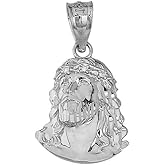 Claddagh Gold Fine 925 Sterling Silver Jesus Christ Face Head CZ (Small) 0.86" Charm Pendant
