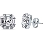 BERRICLE Sterling Silver CZ Small/Large Stud Earrings for Women, Trendy Minimalist Simulated Diamond Cubic Zirconia Earrings - Statement Halo, Art Deco Designs