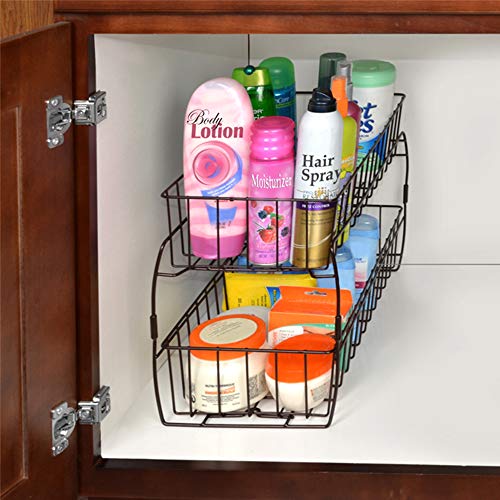 Smart Design 2Tier Stackable Pull Out Baskets Sturdy Wire Frame